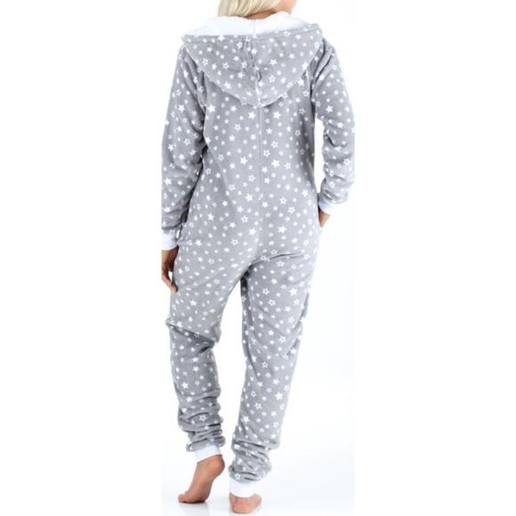 Frankie & Johnny XS Hooded Fleece Non-Footed Onesie Pajama Gray White Star - Picture 2 of 4
